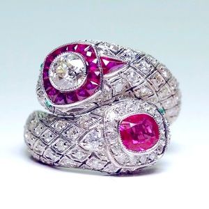 💝Art Deco Pink Sapphire + Diamond Ring